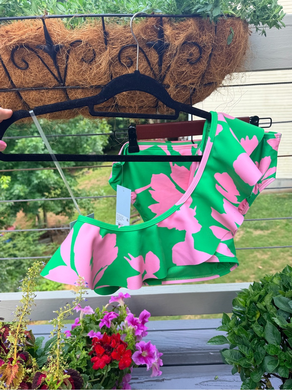 Antonio Melani Two Piece High Waist Ruffle Bra One Shoulder Top Mandarin Green - Picture 9 of 10